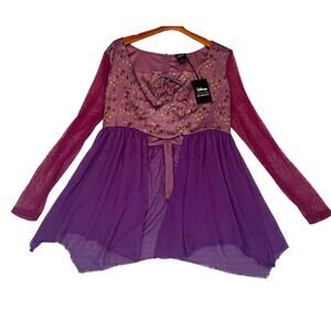 NWT  Disney Her Universe Hocus Pocus Sarah Peplum Long Sleeve Blouse  Womens 2X